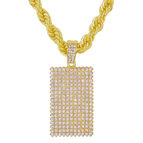 Iced Large Tag Pendant with 8mm Rope Chain 24" - HC-5109**