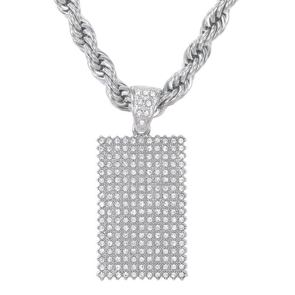 Iced Large Tag Pendant with 8mm Rope Chain 24" - HC-5109**