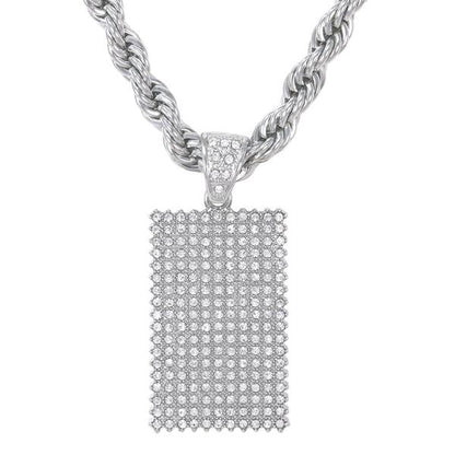 Iced Large Tag Pendant with 8mm Rope Chain 24" - HC-5109**