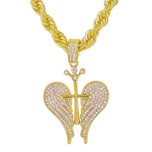 Iced Large Love Cross Pendant with 8mm Rope Chain 24" - HC-5112**