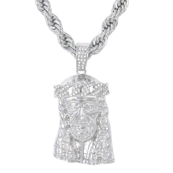 Iced Large Jesus Pendant with 8mm Rope Chain 24" - HC-5124**