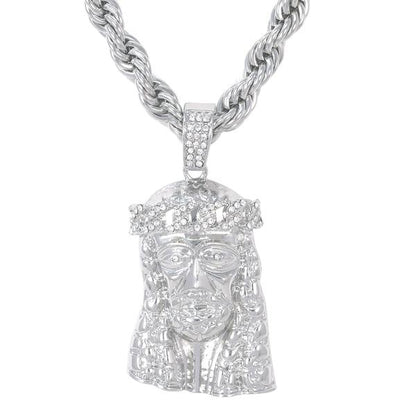 Iced Large Jesus Pendant with 8mm Rope Chain 24" - HC-5124**