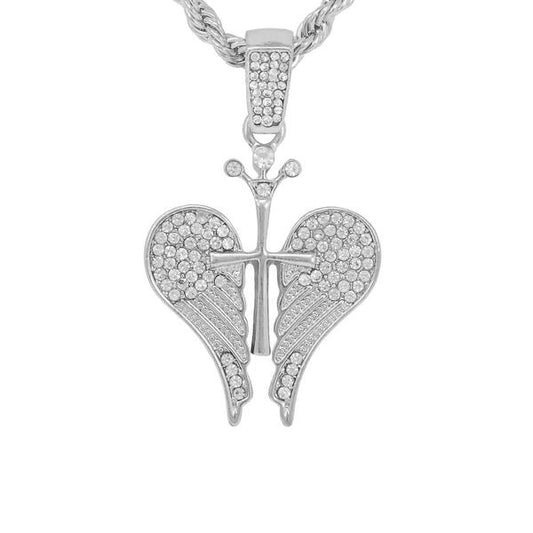 Iced Medium Heart Cross Pendant with 4mm Rope Chain 24" - HC-1239*