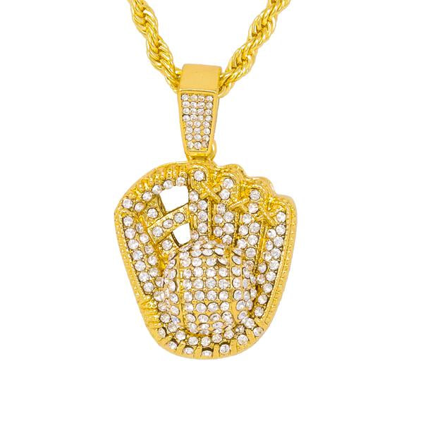 Iced Medium Baseball Pendant with 4mm Rope Chain 24" - HC-1359*