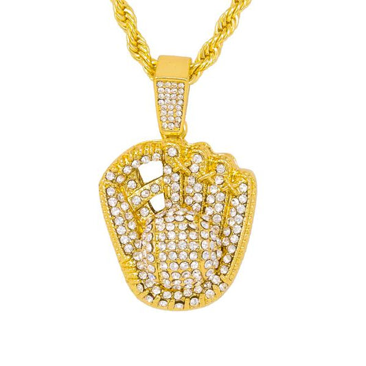 Iced Medium Baseball Pendant with 4mm Rope Chain 24" - HC-1359*