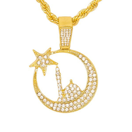 Iced Medium Islamic Pendant with 4mm Rope Chain 24" - HC-1368*