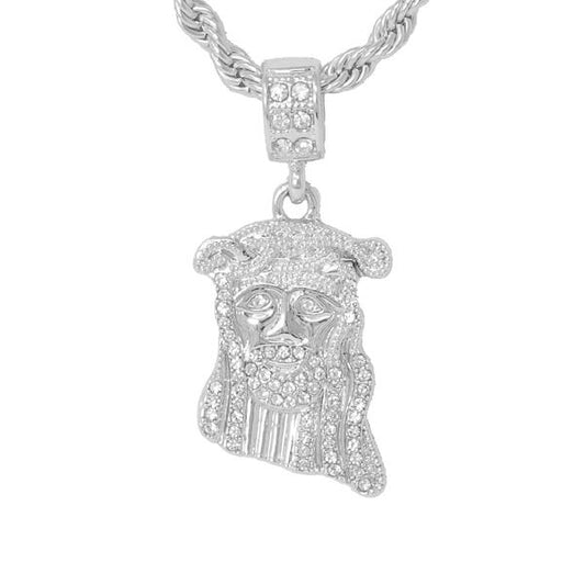 Iced Medium Jesus Pendant with 4mm Rope Chain 24" - HC-1016*