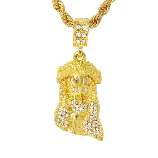 Iced Medium Jesus Pendant with 4mm Rope Chain 24" - HC-1017*