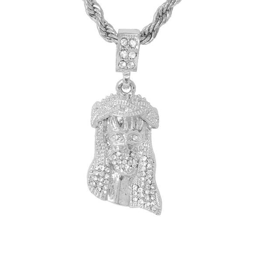 Iced Medium Jesus Pendant with 4mm Rope Chain 24" - HC-1017*
