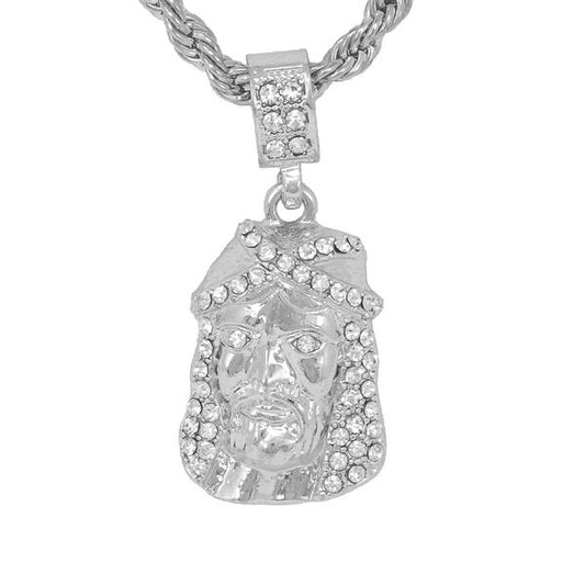 Iced Medium Jesus Pendant with 4mm Rope Chain 24" - HC-1039*