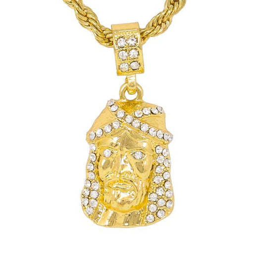 Iced Medium Jesus Pendant with 4mm Rope Chain 24" - HC-1039*