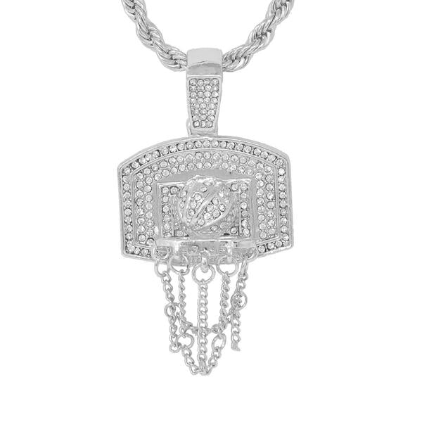 Iced Medium Basketball Pendant with 4mm Rope Chain 24" - HC-1158