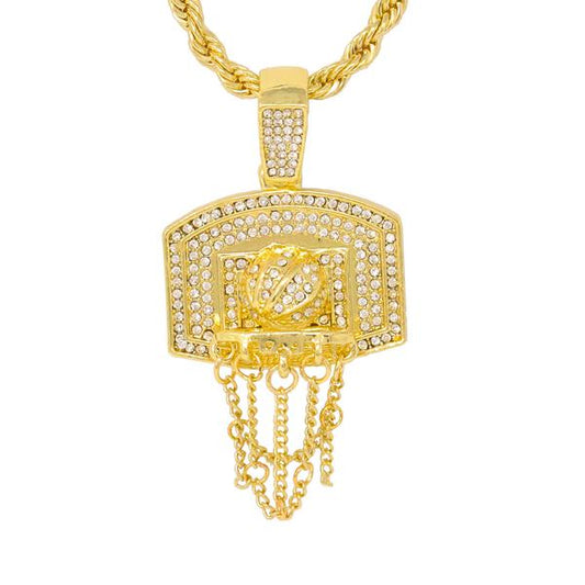 Iced Medium Basketball Pendant with 4mm Rope Chain 24" - HC-1158