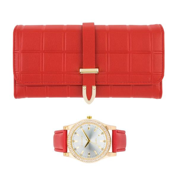 Ladies Matching Leather Watch and Wallet Set - 7697-WWS