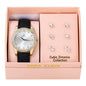 Ladies Leather Watch and Square 3on Studs Set - LW3ER-102
