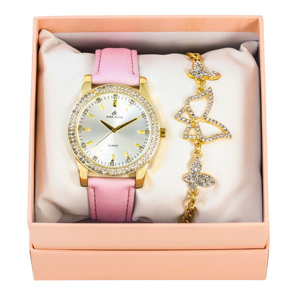 Ladies Leather Watch and Butterfly Bracelet Set - LWBR-901
