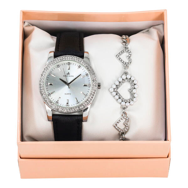 Ladies Leather Watch and Heart Bracelet Set - LWBR-902