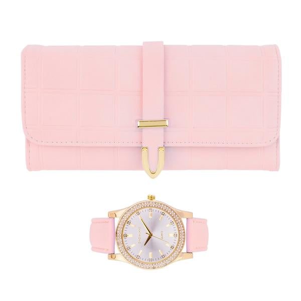 Ladies Matching Leather Watch and Wallet Set - 7697-WWS