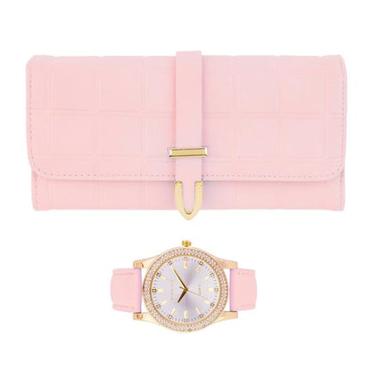 Ladies Matching Leather Watch and Wallet Set - 7697-WWS