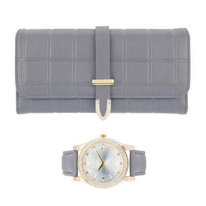Ladies Matching Leather Watch and Wallet Set - 7697-WWS