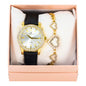 Ladies Leather Watch and Heart Bracelet Set - LWBR-902