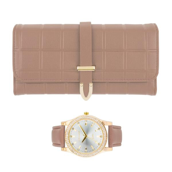 Ladies Matching Leather Watch and Wallet Set - 7697-WWS
