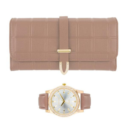 Ladies Matching Leather Watch and Wallet Set - 7697-WWS