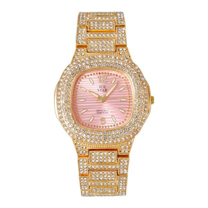Ladies Iced-Out 40mm Metal Band Watch - 8815-MB