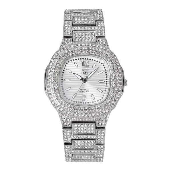 Ladies Iced-Out 40mm Metal Band Watch - 8815-MB