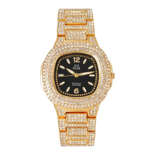 Ladies Iced-Out 40mm Metal Band Watch - 8815-MB