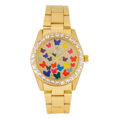 Ladies Iced-Out Metal Band Watch - 9611B-MB*