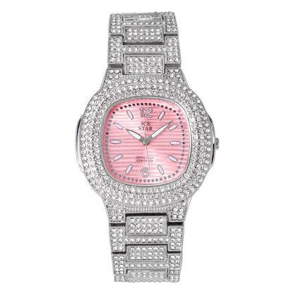 Ladies Iced-Out 40mm Metal Band Watch - 8815-MB