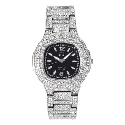 Ladies Iced-Out 40mm Metal Band Watch - 8815-MB