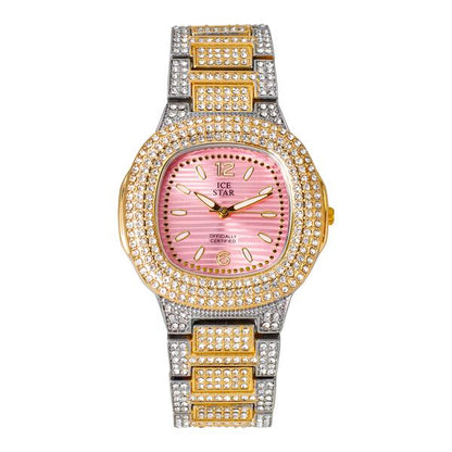 Ladies Iced-Out 40mm Metal Band Watch - 8815-MB