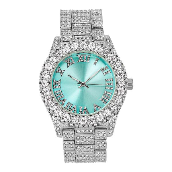 Ladies Iced-Out 44mm Metal Band Watch - 8719D-MB