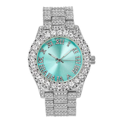 Ladies Iced-Out 44mm Metal Band Watch - 8719D-MB