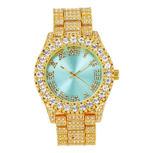 Ladies Iced-Out 44mm Metal Band Watch - 8719D-MB