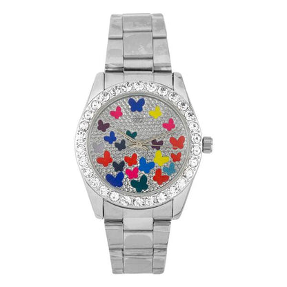Ladies Iced-Out Metal Band Watch - 9611B-MB*