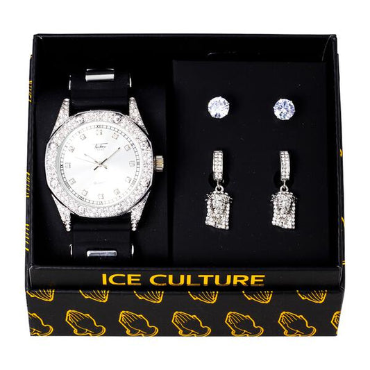 Watch and 2on Jesus Dangling Earring Gift Set - MSE-125