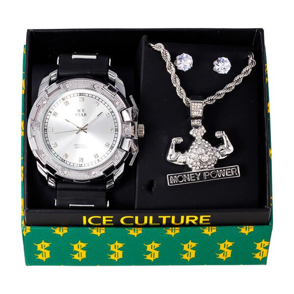 Watch and Streetwear Necklace with Earrings Gift Set - W1K-134