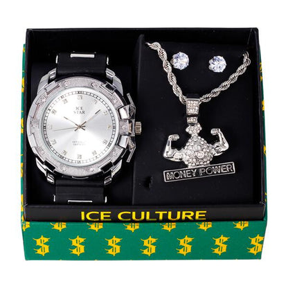 Watch and Streetwear Necklace with Earrings Gift Set - W1K-134