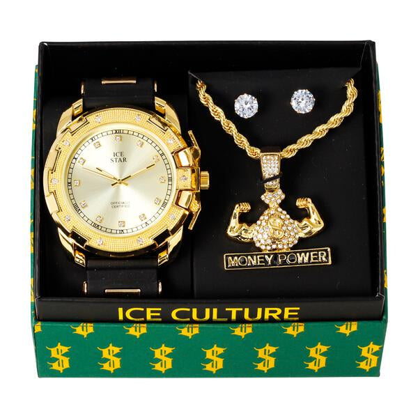 Watch and Streetwear Necklace with Earrings Gift Set - W1K-134