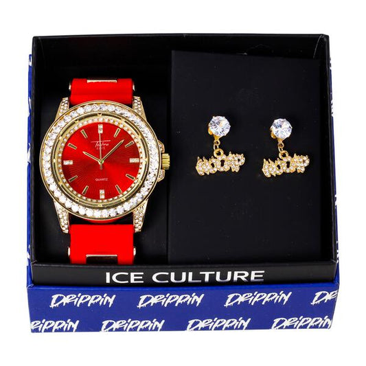 Watch and No Cap Dangling Earring Gift Set - MSE-122