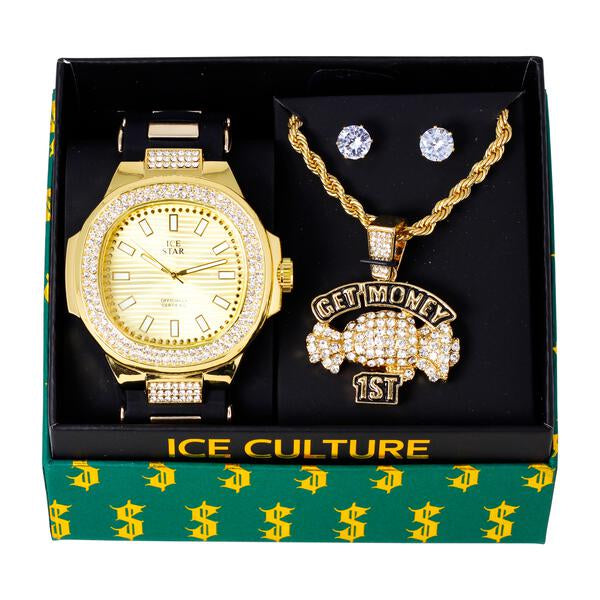 Watch and Streetwear Necklace with Earrings Gift Set - W1K-131