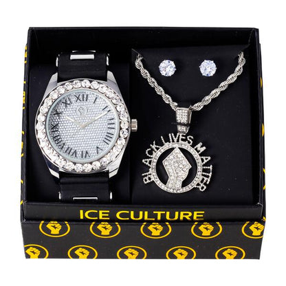 Watch and BLM Necklace with Earrings Gift Set - W1K-169