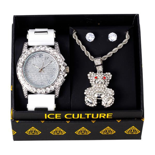 Watch and Teddy bear Necklace with Earrings Gift Set - W1K-161