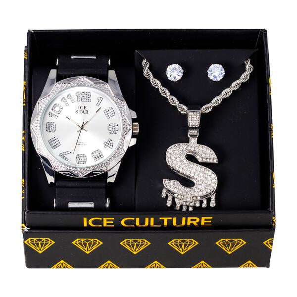 Watch and Streetwear Necklace with Earrings Gift Set - W1K-157