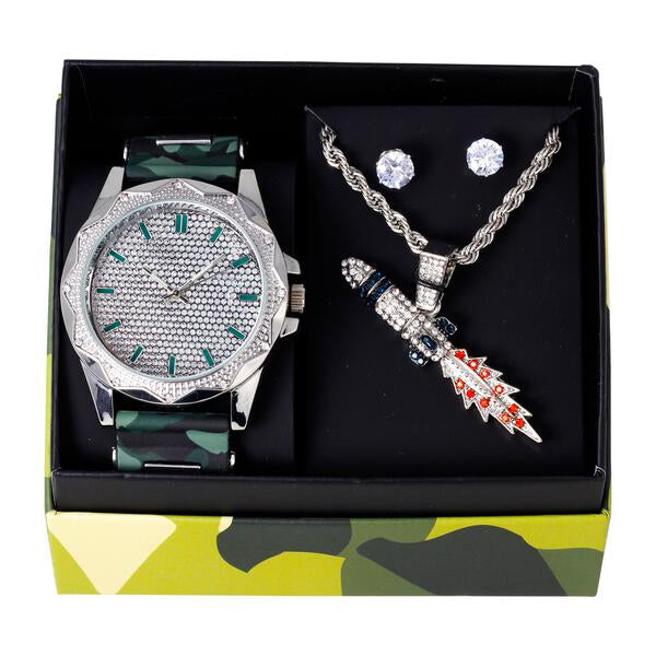 Watch and Rocket Necklace with Earrings Gift Set - W1K-168