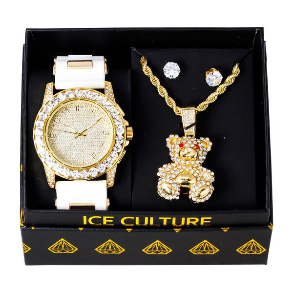 Watch and Teddy bear Necklace with Earrings Gift Set - W1K-161