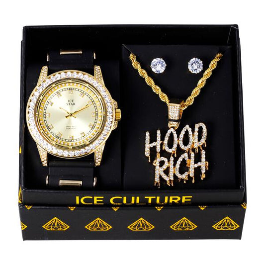 Watch and Hood Rich Necklace with Earrings Gift Set - W1K-160
